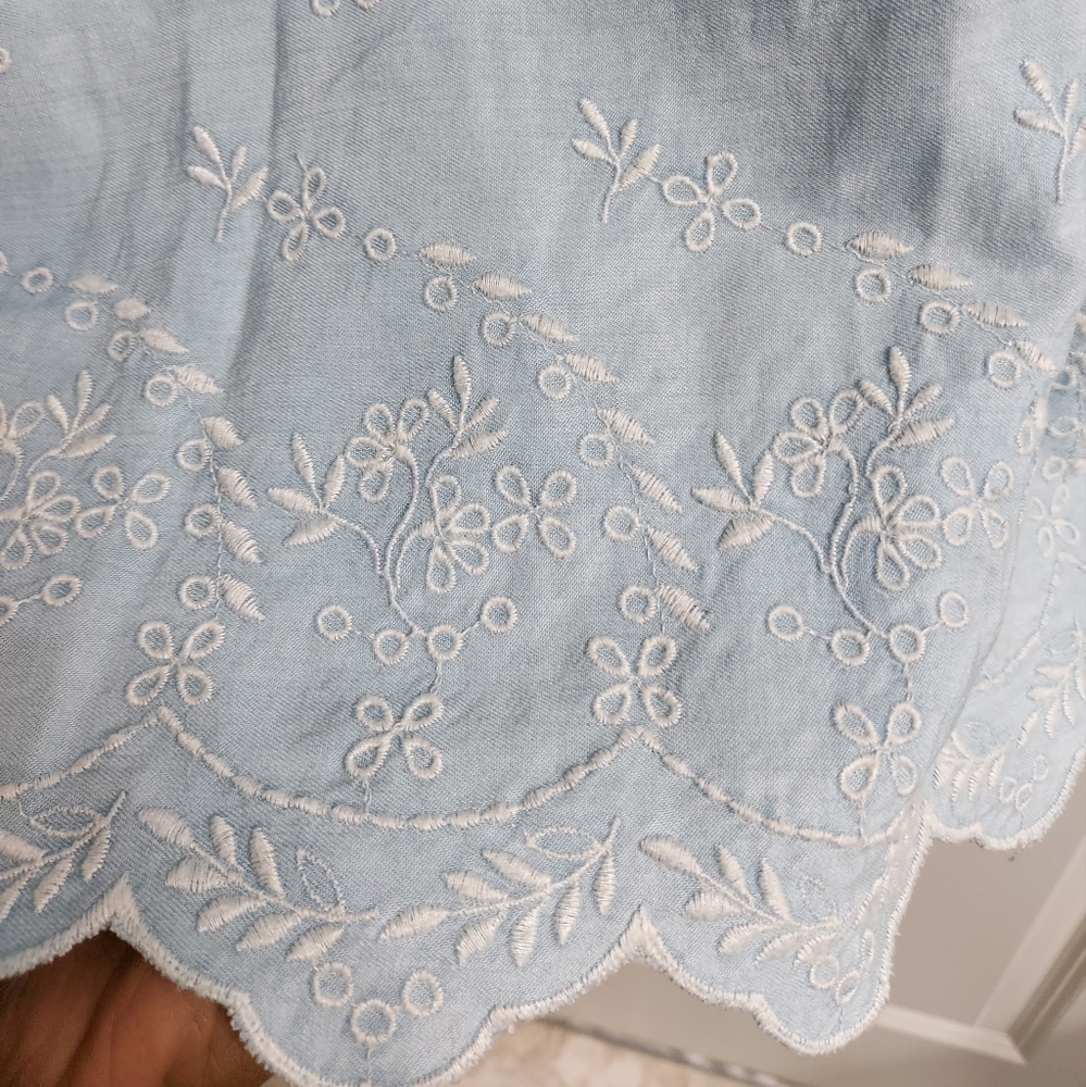 LOFT Light Blue Embroidered Tank Top